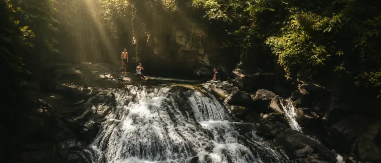 Goa Rang Reng Waterfall Bali: Sloping Cascade & Cave Near Ubud